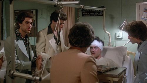John Travolta, Joseph Cali, Barry Miller, Bruce Ornstein, and Paul Pape in Saturday Night Fever (1977)