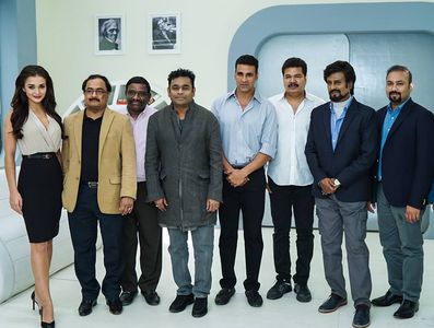 A.R. Rahman, Akshay Kumar, Rajinikanth, S. Shankar, and Amy Jackson in 2.0 (2018)