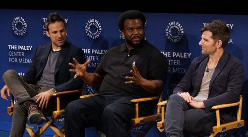 Adam Scott, Craig Robinson, and Tom Gormican at an event for Ghosted (2017)