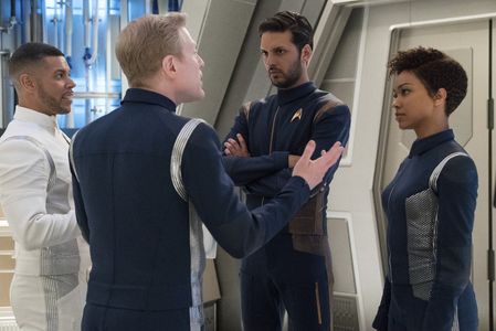 Wilson Cruz, Anthony Rapp, Sonequa Martin-Green, and Shazad Latif in Star Trek: Discovery (2017)
