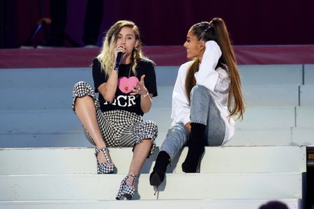 Miley Cyrus and Ariana Grande at an event for One Love Manchester (2017)