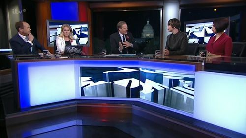 Tom Bradby, Robert Moore, Jane Green, Liz Mair, and Nayyera Haq in Trump vs Clinton: The Result - ITV News Special (2016