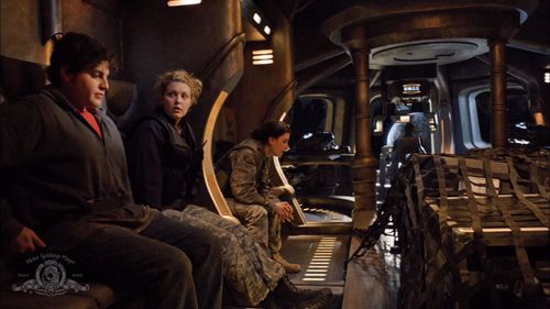 Alaina Huffman, Julia Benson, and David Blue in Stargate Universe (2009)