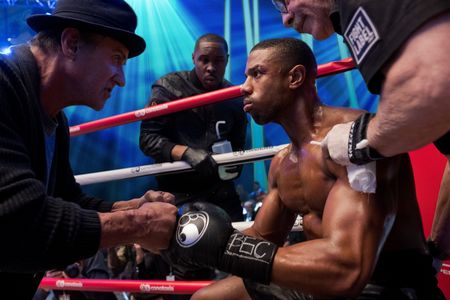 Sylvester Stallone, Jacob 'Stitch' Duran, Wood Harris, and Michael B. Jordan in Creed II (2018)