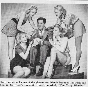 Jean Brooks, Janet Warren, Rudy Vallee, and Dinora Rego in Too Many Blondes (1941)