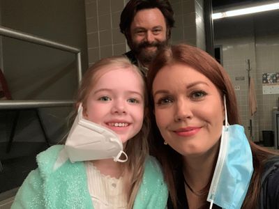 Julianna Layne, Bellamy Young, and Michael Sheen on set in Prodigal Son on FOX