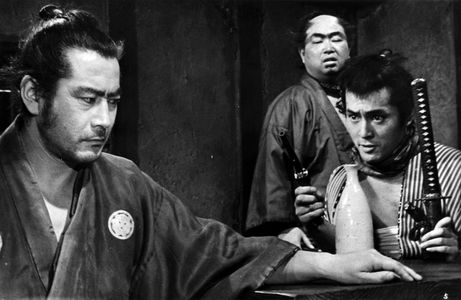 Toshirô Mifune, Daisuke Katô, and Tatsuya Nakadai in Yojimbo (1961)