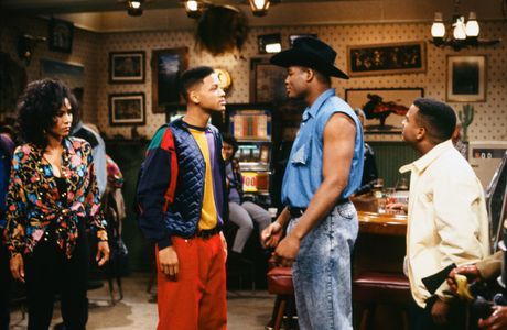 Will Smith, Alfonso Ribeiro, Olivia Brown, and Riddick Bowe in The Fresh Prince of Bel-Air (1990)