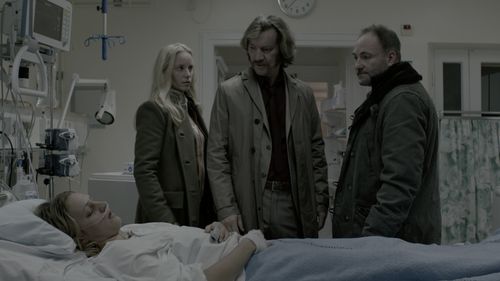 Kim Bodnia, Sofia Helin, Magnus Krepper, and Maria Sundbom Lörelius in The Bridge (2011)