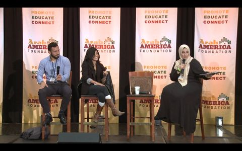 Yasmine Al-Bustami, Myles Amine and Shareefa Albanna at Arab America Foundation Summit (2021)
