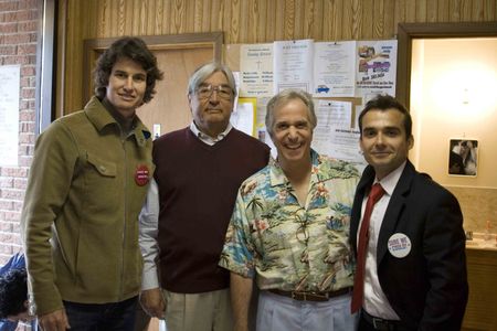 Producer Sean Buckley, Graham Greene, Henry Winkler, and director Thomas Michael on the set of 