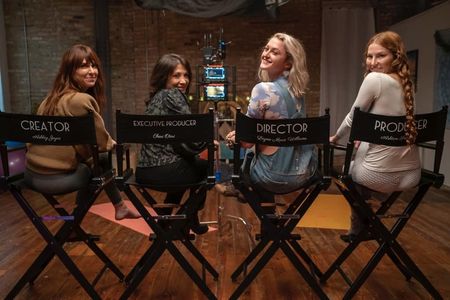 Ashley Joyce Bush, Cheri Oteri, Layne Marie Williams, and Ashton Swinford on set of ZEN ROOM Season 1