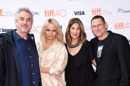 Pamela Anderson, Alfonso Cuarón, Naomi Klein, and Avi Lewis at an event for This Changes Everything (2015)