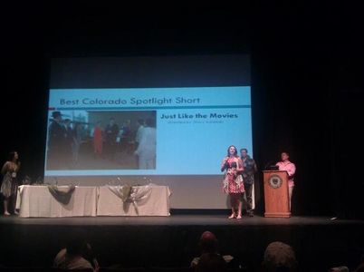 Actress, Producer and Writer Elizabeth Mihelich accepts the award for Best Film Colorado Spotlight Short at the Indie Sp