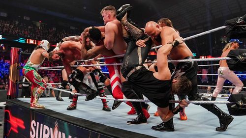 Marcel Barthel, Andrew Hankinson, Matt Cardona, and Chad Allegra in WWE Survivor Series (2019)