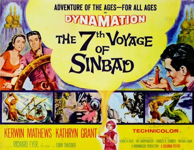 Richard Eyer, Dal McKennon, Kathryn Grant, Enzo Musumeci Greco, and Kerwin Mathews in The 7th Voyage of Sinbad (1958)