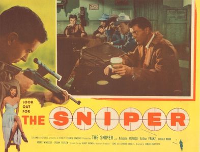 Paul Dubov, Marlo Dwyer, Arthur Franz, Al Hill, and Marie Windsor in The Sniper (1952)