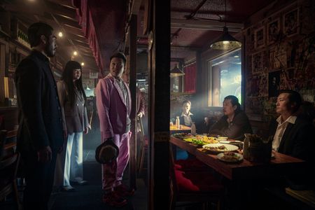 Joon Lee, Jay Kwon, Jenny Yang, Jon Xue Zhang, and Justin Chien in The Brothers Sun (2024)