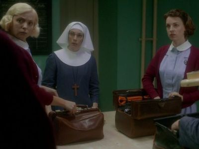 Laura Main, Helen George, and Jessica Raine in Call the Midwife (2012)