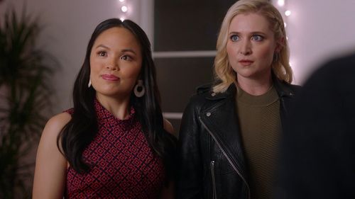 Katherine Bailess and Nikki SooHoo in A Date by Christmas Eve (2019)