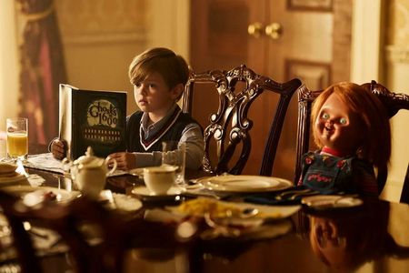 (l-r) Callum Vinson as Henry Collins and Chucky appear in Chucky 301 Photo: Shane Mahood/SYFY