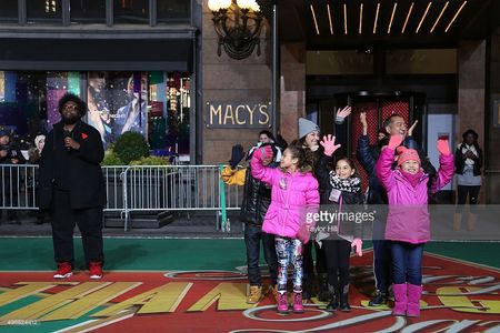 RAINA CHENG (Far right) at the 89th Macy's Thanksgiving Day Parade Rehearsal with Sesame Street cast members Alan Muraok
