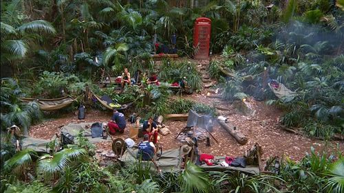 John Barrowman, Nick Knowles, James McVey, Anne Hegerty, and Malique Thompson-Dwyer in I'm a Celebrity, Get Me Out of He