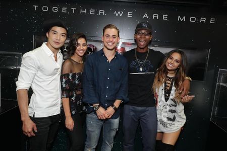 Becky G, Ludi Lin, Dacre Montgomery, Naomi Scott, and RJ Cyler at an event for Power Rangers (2017)