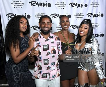 Aida Osman, Daniel Augustin, Issa Rae and Kamillion at the Raedio soundtrack release party for RapSh!t