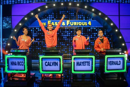 Nina Ricci Alagao, Calvin Flores, Vernald Magpusao, and Mayette Aguas in Family Feud Philippines (2022)