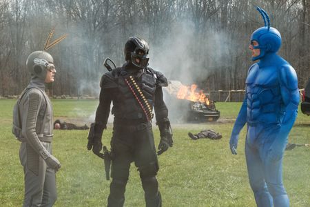 Peter Serafinowicz, Scott Speiser, and Griffin Newman in The Tick (2016)