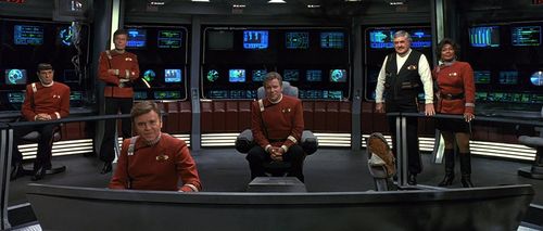 Walter Koenig, Leonard Nimoy, William Shatner, James Doohan, DeForest Kelley, and Nichelle Nichols in Star Trek VI: The 
