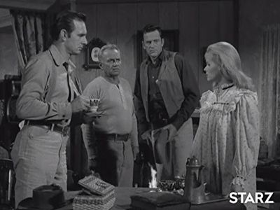 James Arness, Diana Millay, Walter Sande, and Dennis Weaver in Gunsmoke (1955)