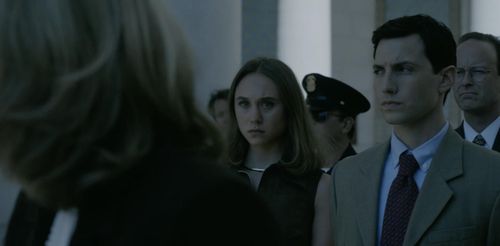 Emma Malouff plays Allison Tripp, alongside Sarah Paulson who portrays Linda Tripp (Left), and Ryan Nassif as Ryan Tripp