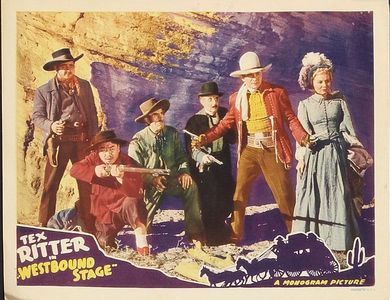 Phil Dunham, Muriel Evans, Chester Gan, Nelson McDowell, Tex Ritter, and Nolan Willis in Westbound Stage (1939)