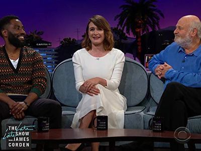 Rob Reiner, Emily Mortimer, and John David Washington in The Late Late Show with James Corden (2015)