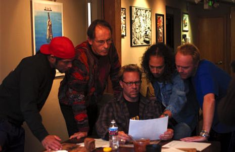 Kirk Hammett, Lars Ulrich, James Hetfield, Metallica, Robert Trujillo, and Phil Towle in Metallica: Some Kind of Monster