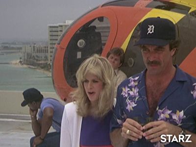 Tom Selleck, Larry Manetti, Roger E. Mosley, and Carlene Watkins in Magnum, P.I. (1980)