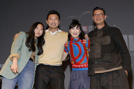 Meng'er Zhang, Destin Daniel Cretton, Simu Liu, and Awkwafina at an event for Shang-Chi and the Legend of the Ten Rings 