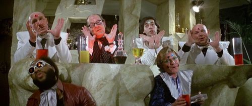 Clem Davies, Derek Deadman, Michael Logan, Leslie Meadows, and Günther Notthoff in The Apple (1980)