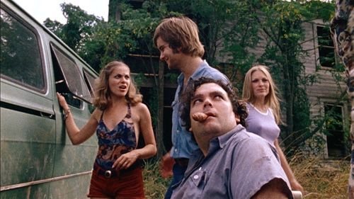 Marilyn Burns, Teri McMinn, Paul A. Partain, and William Vail in The Texas Chain Saw Massacre (1974)