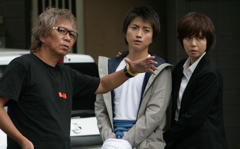 Tatsuya Fujiwara, Nanako Matsushima, and Takashi Miike in Shield of Straw (2013)