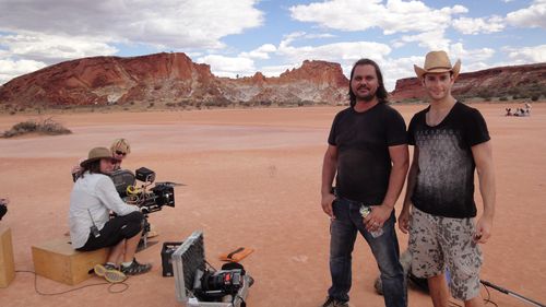 Warwick Thornton and Lucas Akoskin on set of Words with Gods