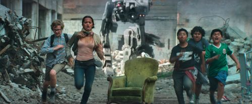 Daniel Iturriaga, Benjamin Flores Jr., Isabela Merced, Juliocesar Chavez, and Samuel Parker in Transformers: The Last Kn
