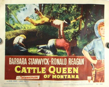 Ronald Reagan, Barbara Stanwyck, and Anthony Caruso in Cattle Queen of Montana (1954)