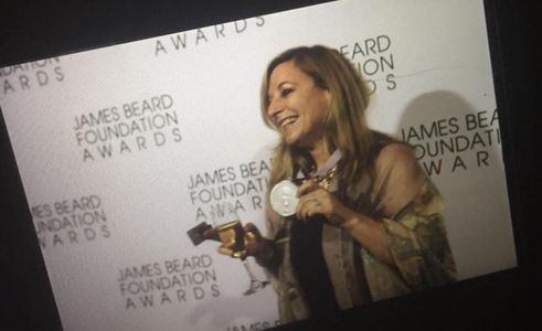 Producer Melody Gilbert at the James Beard Foundation Awards where The Starfish Throwers, the documentary she produced, 