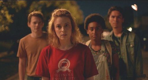 Gillian Jacobs, Forrest Goodluck, Josh Wiggins, and Khloe Janel in I Used to Go Here (2020)