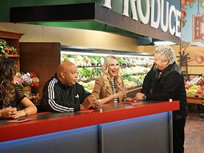 Catherine McCord, Joseph Simmons, Guy Fieri, and Brandi Milloy in Guy's Grocery Games (2013)