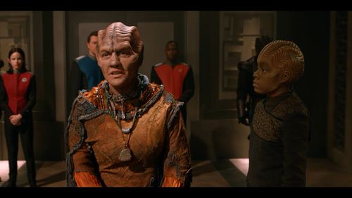 Still of Seth MacFarlane, Rena Owen, J. Lee, Halston Sage, Imani Pullum in The Orville and A Tale of Two Topas