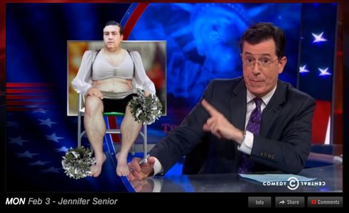 Screen shot from The Colbert Report, February 3, 2014, in which I was somehow superimposed for the punchline in a story 